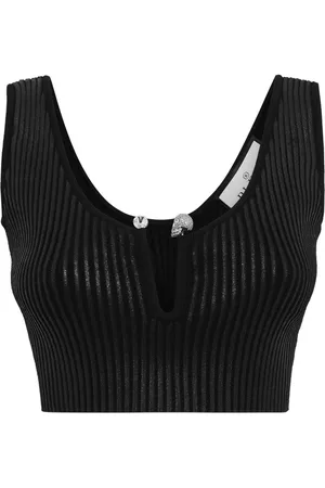 Philipp Plein Coated ribbed-knit cropped top