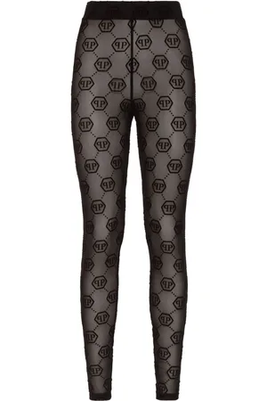 Philipp Plein Monogram-pattern tulle leggings
