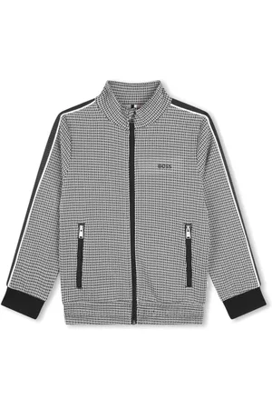 HUGO BOSS Houndstooth-pattern zip-up sweatshirt