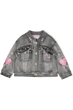 MONNALISA Logo-embroidered denim jacket