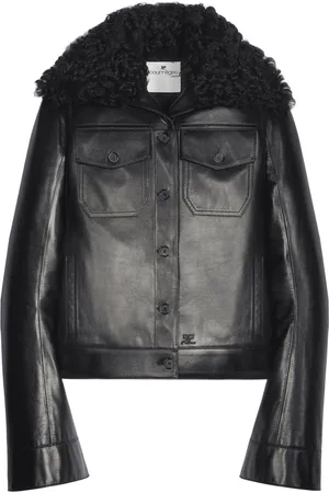 Courrèges Shearling-collar leather jacket