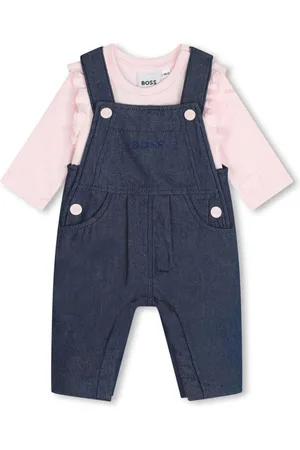 HUGO BOSS Embroidered-logo cotton dungarees set