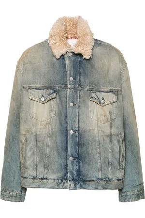 Acne Studios Shearling-collar distressed denim jacket