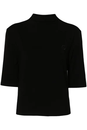 Pinko Logo-embroidered mock-neck T-shirt