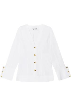 Ganni V-neck poplin shirt