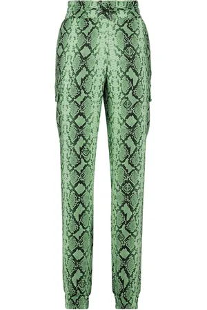 Philipp Plein Snakeskin-print satin cargo trousers
