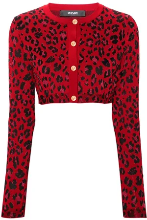 VERSACE Leopard-jacquard cropped cardigan
