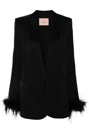 Twin-Set Feather-trim satin blazer