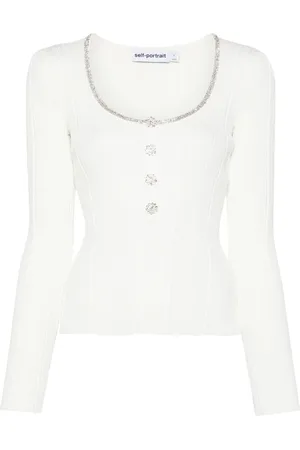 Self-Portrait Diamant??-embellished knitted top