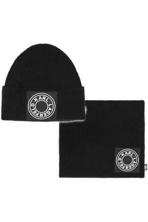 Karl Lagerfeld Logo patch beanie and snood set