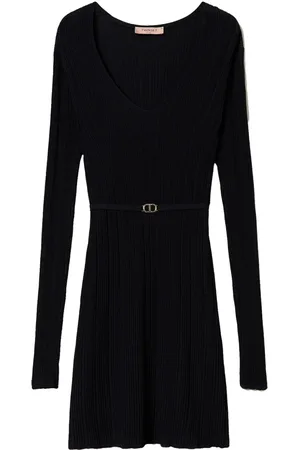 Twin-Set Ribbed-knit belted minidress