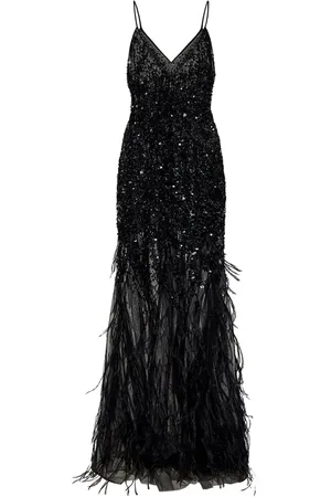 ROOM76 Sequin-feather embellished v-neck dress