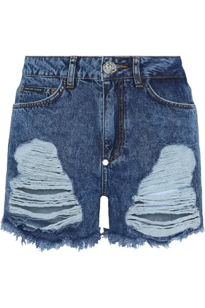 Philipp Plein Mid-rise ripped denim shorts