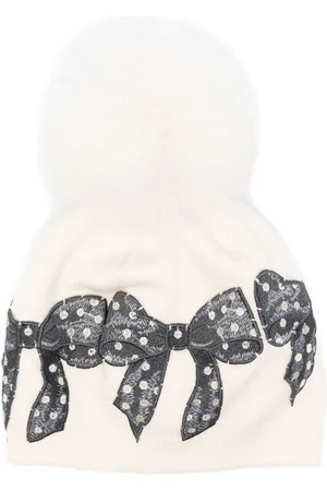 MONNALISA Bow-patch pompom beanie
