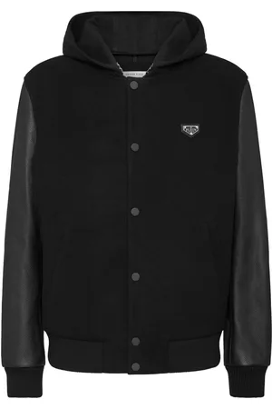 Philipp Plein Leather sleeves hooded bomber jacket