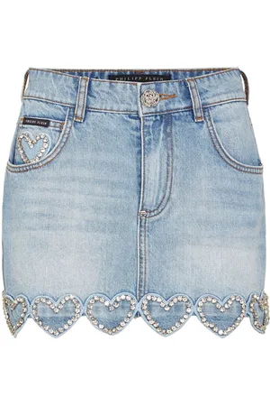 Philipp Plein Heart-embellished denim skirt