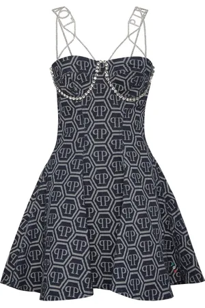 Philipp Plein Monogram-jacquard denim mini dress