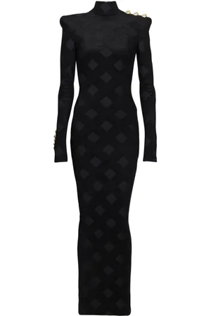 Balmain Gingham boucl?? maxi dress
