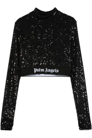 Palm Angels Logo-waistband sequined top