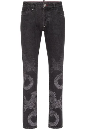 Philipp Plein Dragon-print washed straight-leg jeans