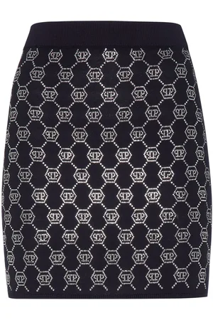 Philipp Plein Monogram-embellished knitted mini skirt