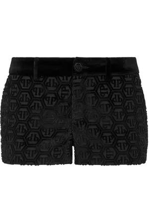 Philipp Plein Monogram-pattern velvet mini shorts