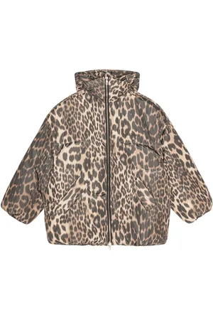 Ganni Leopard print hooded puffer jacket