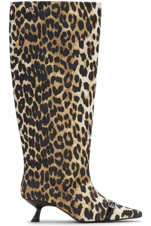 Ganni Leopard-print satin knee-length boots