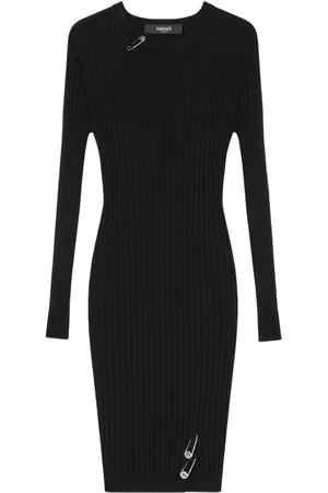 VERSACE Safety Pin ribbed-knit mini dress