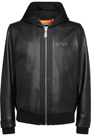 Philipp Plein Leather hooded bomber jacket