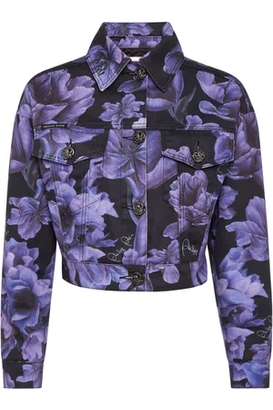 Philipp Plein Floral-print cropped denim jacket