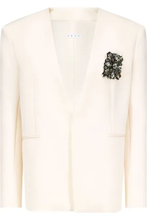 AREA Crystal-brooch collarless blazer