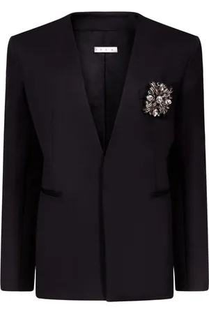 AREA Crystal-brooch collarless blazer