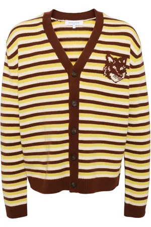 Maison Kitsuné Fox head intarsia striped cardigan