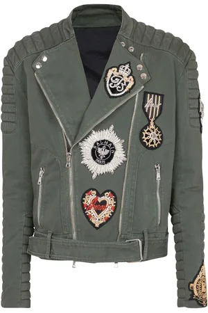 Balmain Embroidered-patch biker jacket