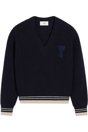 Ami Ribbed-knit V-neck jumper