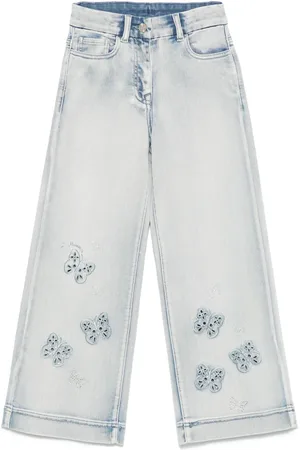 MONNALISA Butterfly-embroidered jeans