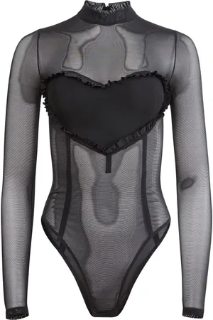 FLEUR DU MAL Mesh Ruffle Heart bodysuit