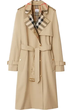 Burberry Plaid-collar gabardine trench coat