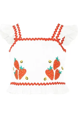 Stella McCartney Strawberry-embroidered cap-sleeve blouse