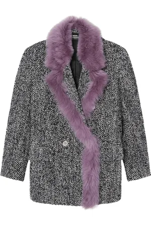 VERSACE Shearling-trim chevron pea coat
