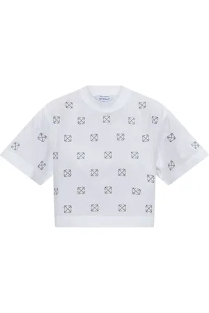 OFF-WHITE Monogram-embroidered cropped t-shirt