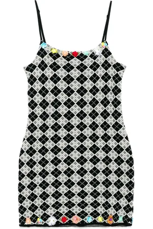 YANYAN KNITS Argyle ribbon-flowers dress