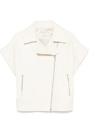 PESERICO SIGN Leather short-sleeve biker jacket