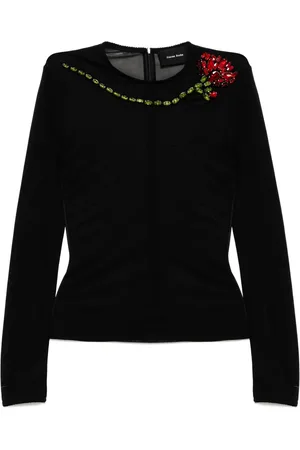 Simone Rocha Carnation-embellished mesh top