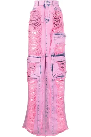 GCDS Frayed-denim cargo maxi skirt