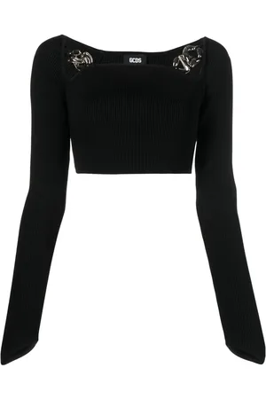 GCDS Ribbed square-neck cropped top