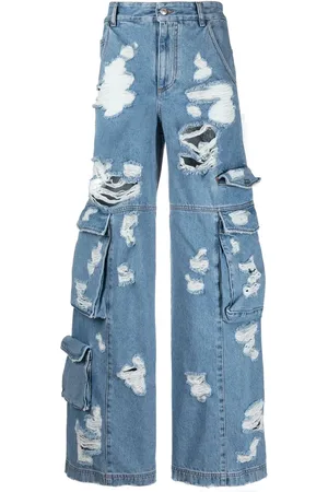 GCDS Distressed wide-leg jeans