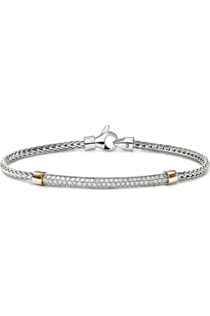 John Hardy 14k yellow gold and sterling braided-chain diamond bracelet