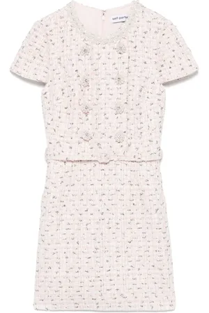 Self-Portrait Boucle pearl-embellished mini dress